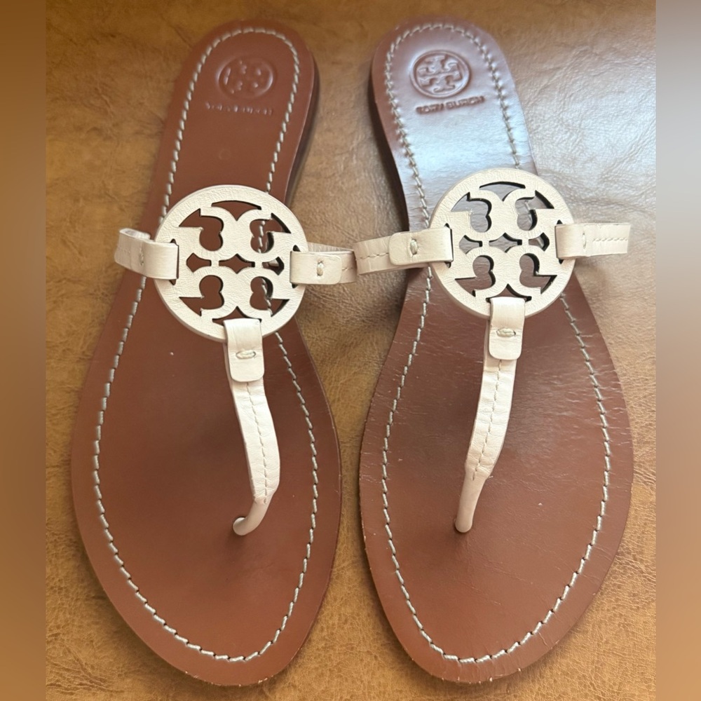 Tory Burch Miller Thong Sandals Women’s Size 10M Light Pink Leather Logo
